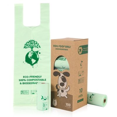Sacchetto di cacca per cani compostabile certificato con amido di mais 10mic 12mic